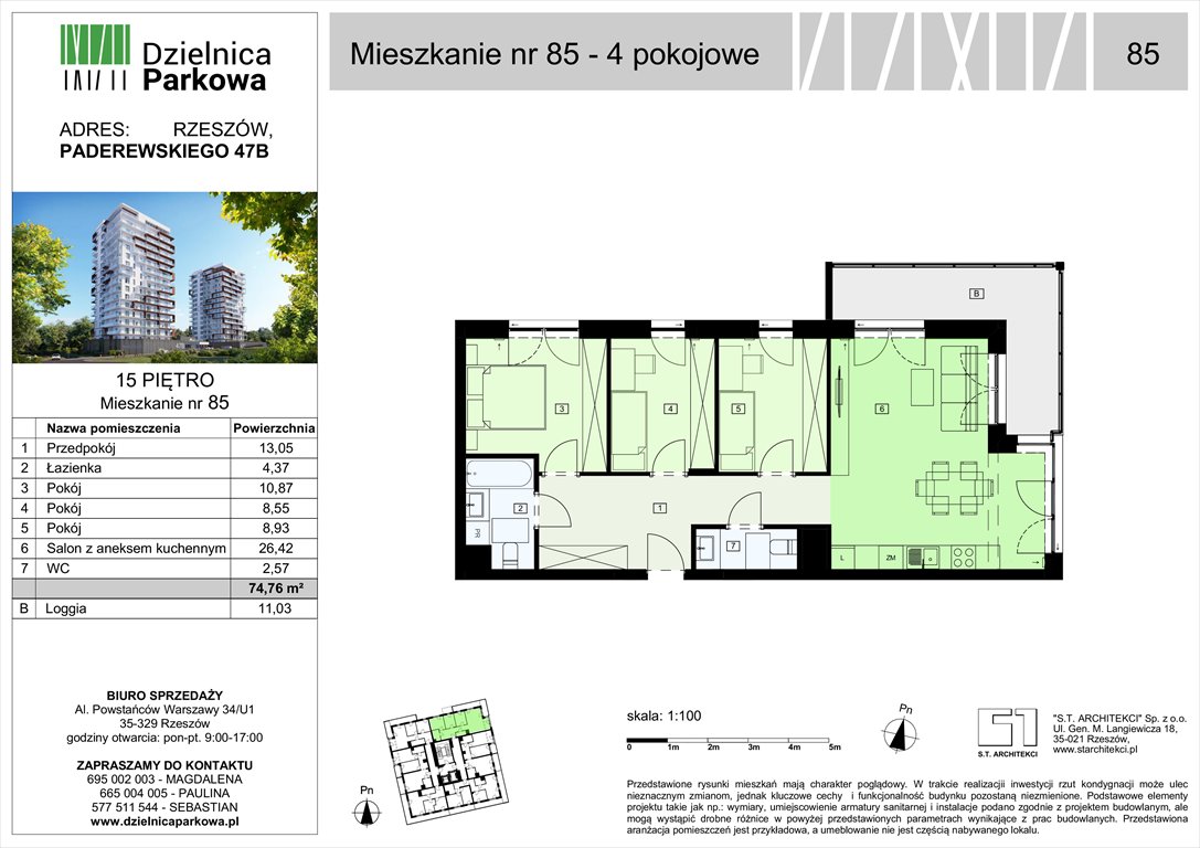 Nowe mieszkanie czteropokojowe  Dzielnica Parkowa Rzeszów, Paderewskeigo 51  75m2 Foto 1