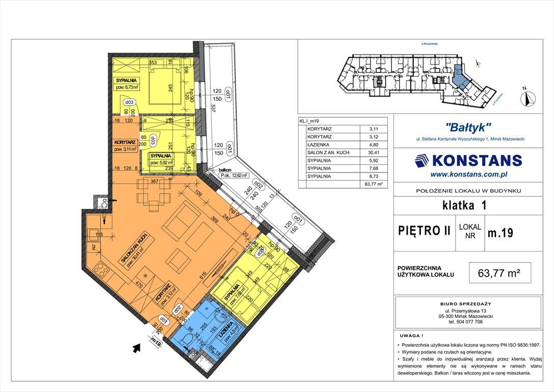 Nowe mieszkanie czteropokojowe  Bałtyk Mińsk Mazowiecki, Wyszyńskiego 1  64m2 Foto 1