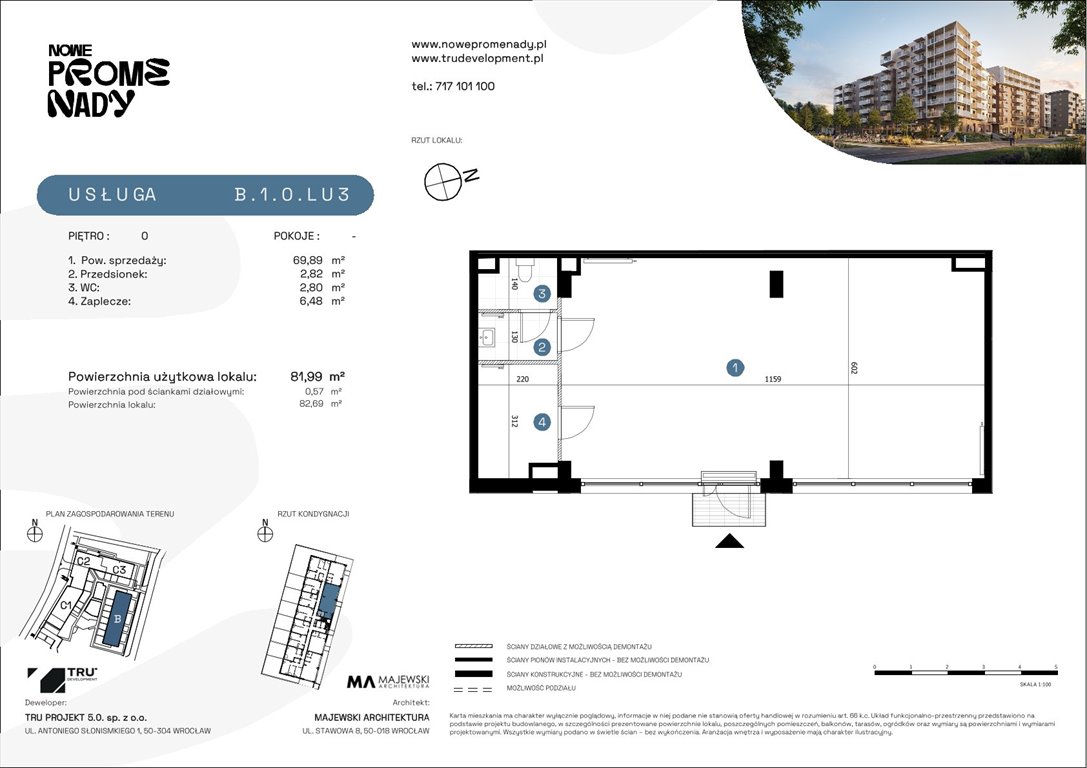 Nowy lokal użytkowy Nowe Promenady Wrocław, Kleczków, ul. Czochralskiego/ Miłosza  82m2 Foto 1