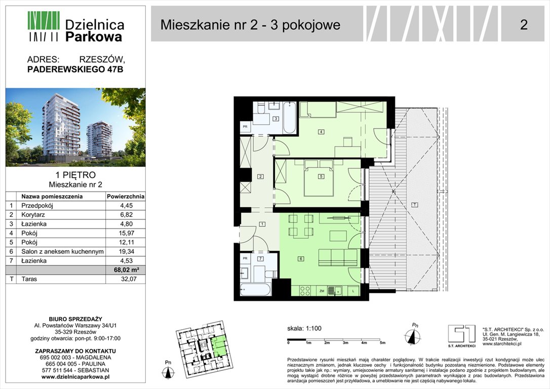 Nowe mieszkanie trzypokojowe Dzielnica Parkowa Rzeszów, Paderewskeigo 51  68m2 Foto 1