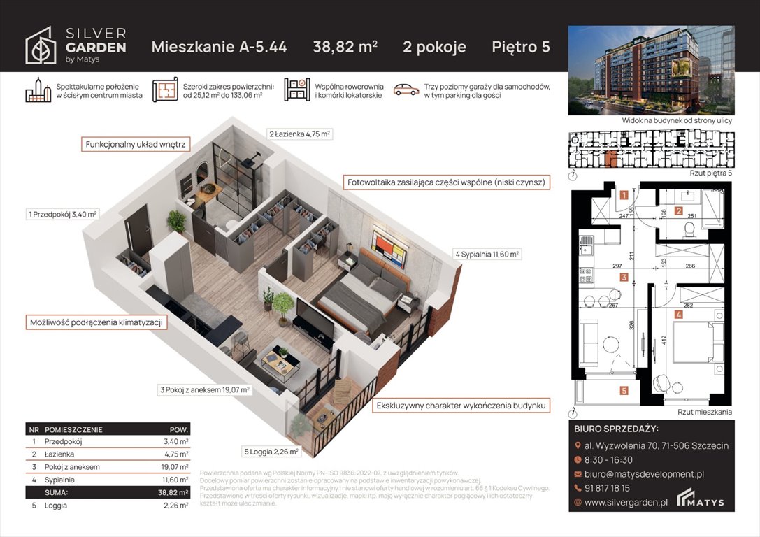 Nowe mieszkanie dwupokojowe Silver Garden Szczecin, Centrum, al. Wyzwolenia 70 / ul. Staszica 21  39m2 Foto 1