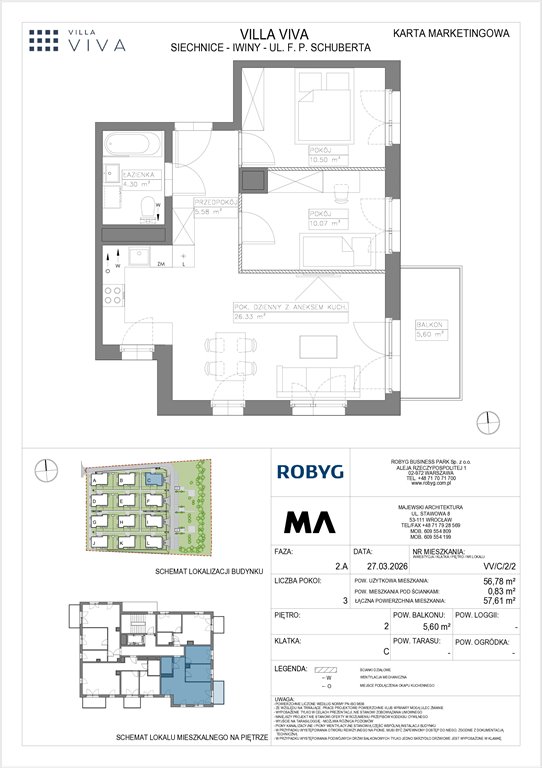 Nowe mieszkanie trzypokojowe VILLA VIVA Wrocław, Iwiny, ul. Franza Petera Schuberta  57m2 Foto 1