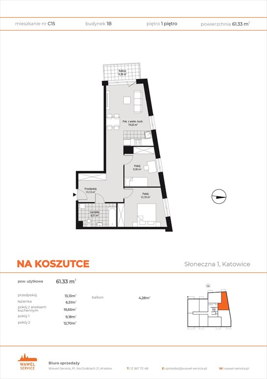 mieszkanie na sprzedaż 61m2 mieszkanie Katowice, Wełnowiec, Słoneczna 1