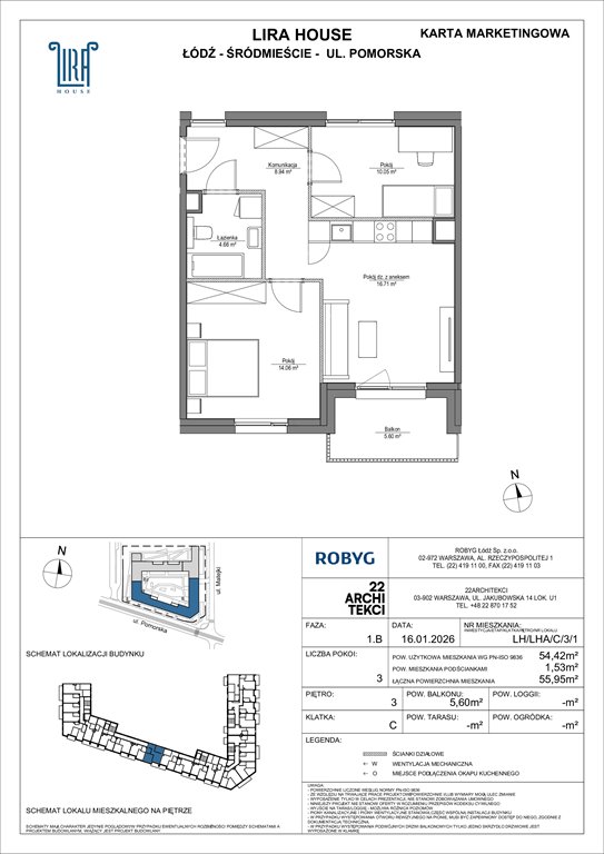 Nowe mieszkanie trzypokojowe Lira House Łódź, Pomorska 108  54m2 Foto 1