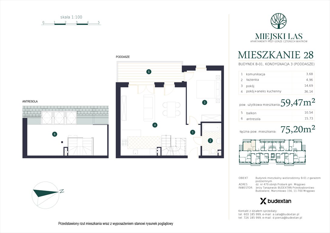 Nowe mieszkanie dwupokojowe MIEJSKI LAS APARTAMENTY PRZY GÓRZE CZTERECH WIATRÓW Marcinkowo, Marcinkowo 156  59m2 Foto 1