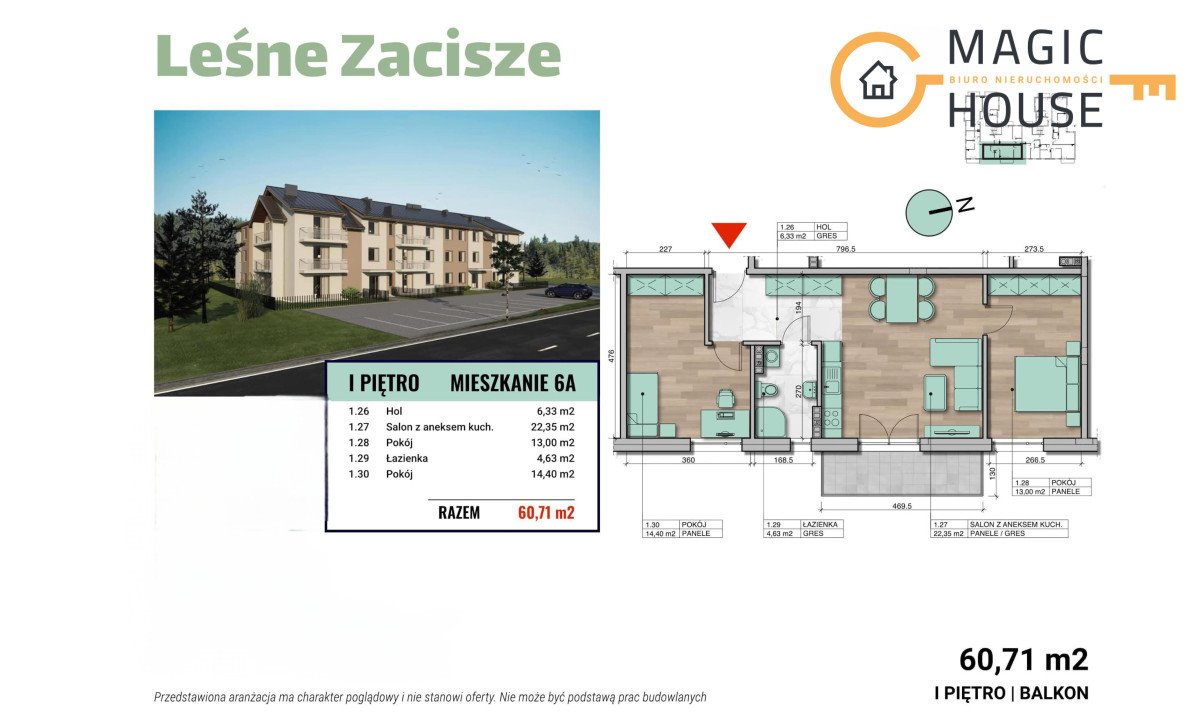 Mieszkanie trzypokojowe na sprzedaż Dzierżążno  61m2 Foto 1