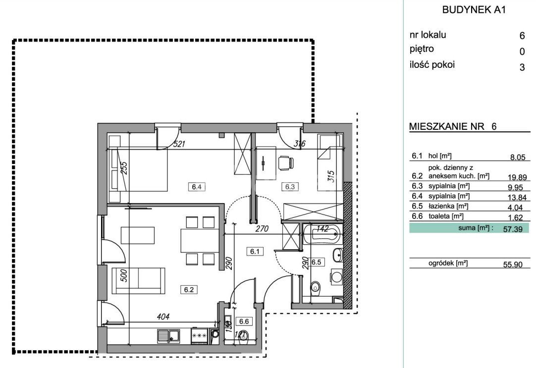 Mieszkanie trzypokojowe na sprzedaż Krzyszkowice  57m2 Foto 2