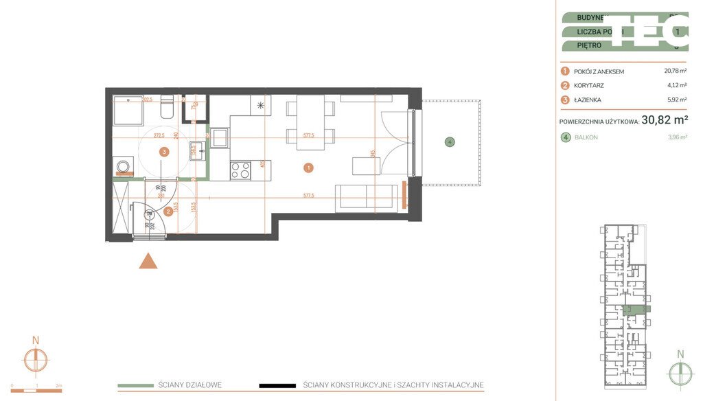 Polecam nowoczesne 31 m² mieszkanie z balkonem w Zabłociu Kraków, Podgórze, Portowa  31m2 Foto 1