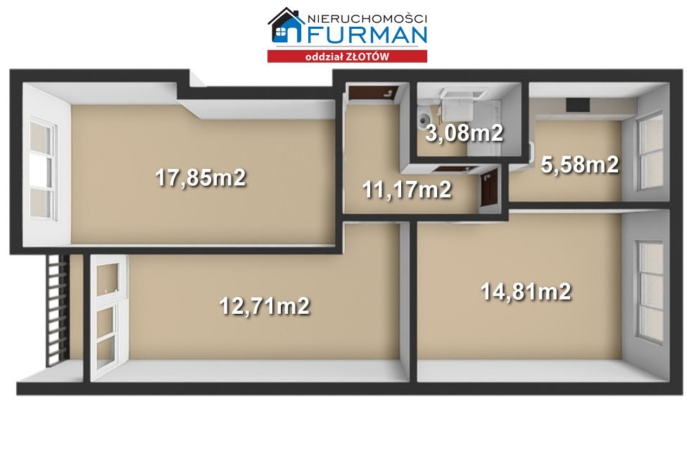 Mieszkanie trzypokojowe na sprzedaż Złotów  65m2 Foto 1