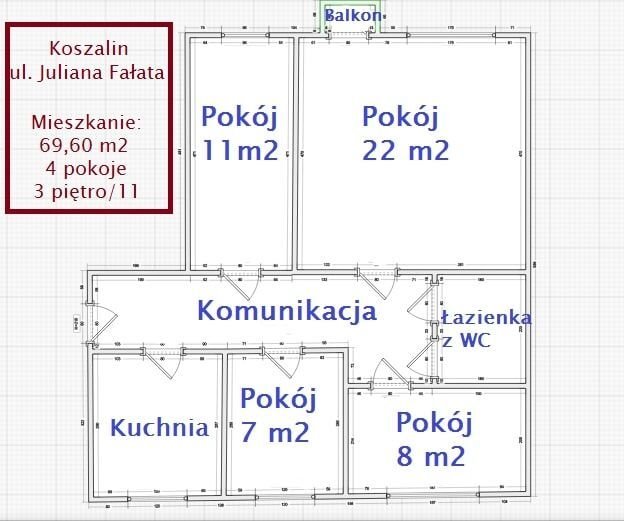 Mieszkanie czteropokojowe  na sprzedaż Koszalin, Juliana Fałata  70m2 Foto 13