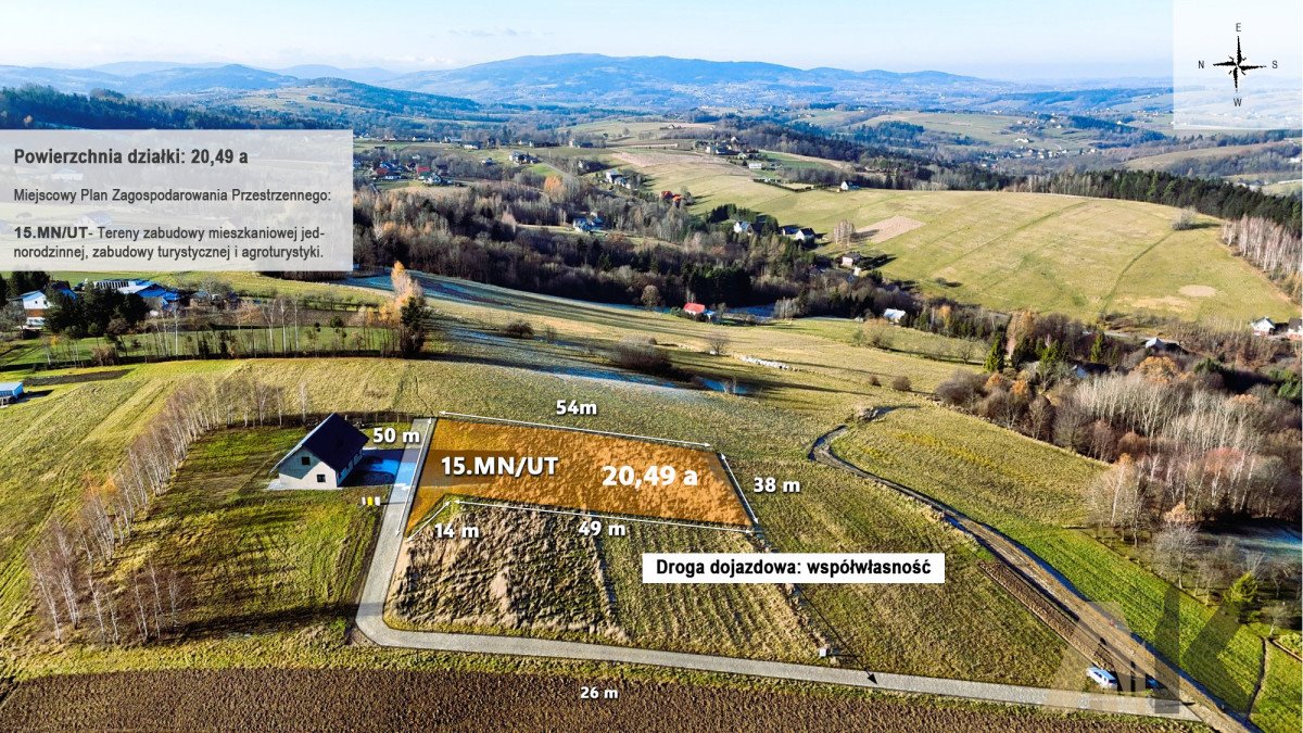 Działka 1049 m2 z widokiem, spokój i media w cenie Krużlowa Wyżna  1 049m2 Foto 1