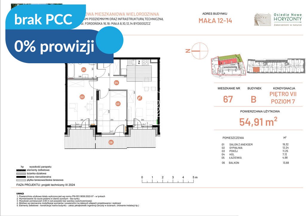 Zapraszam do obejrzenia 3-pokojowego mieszkania 54,91 m² w Bydgoszczy Bydgoszcz, Fordońska  55m2 Foto 1
