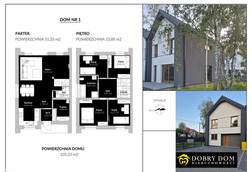 Nowoczesny dom bliźniak 105 m² z dużym tarasem i ogrodem Sobolewo  105m2 Foto 1