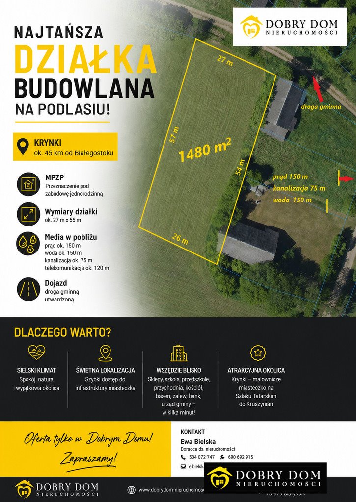 Działka 1480 m² pod budowę w Krynkach - polecam Krynki  1 480m2 Foto 1