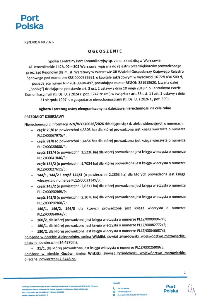 Działka na wynajem w Wiskitkach – 27 ha, atrakcyjna oferta Wiskitki  271 118m2 Foto 1