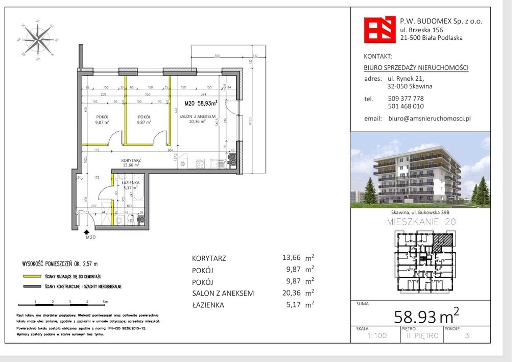 Mieszkanie trzypokojowe na sprzedaż Skawina, Bukowska  59m2 Foto 1