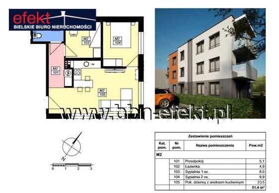 Mieszkanie dwupokojowe na sprzedaż Bielsko-Biała, Aleksandrowice  52m2 Foto 3