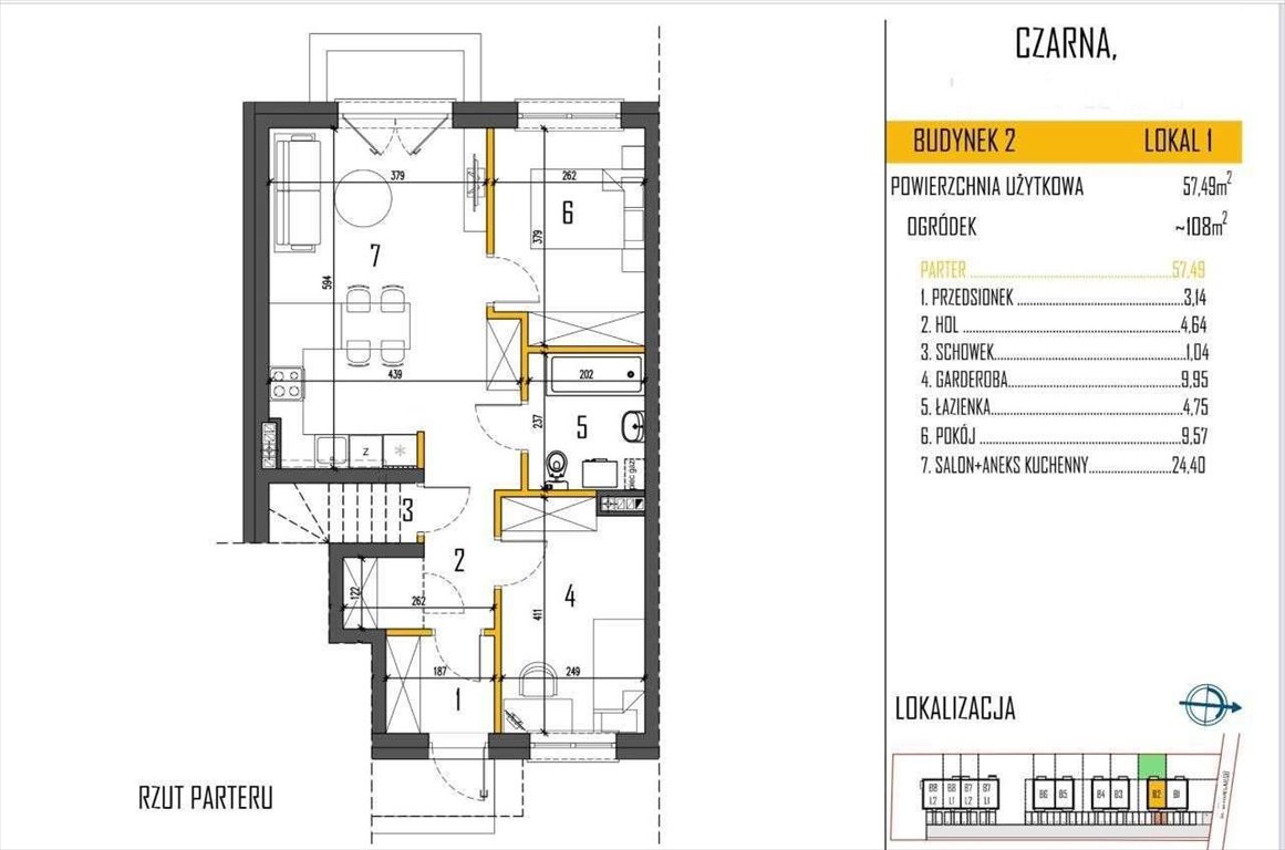 Mieszkanie trzypokojowe na sprzedaż Czarna  57m2 Foto 5