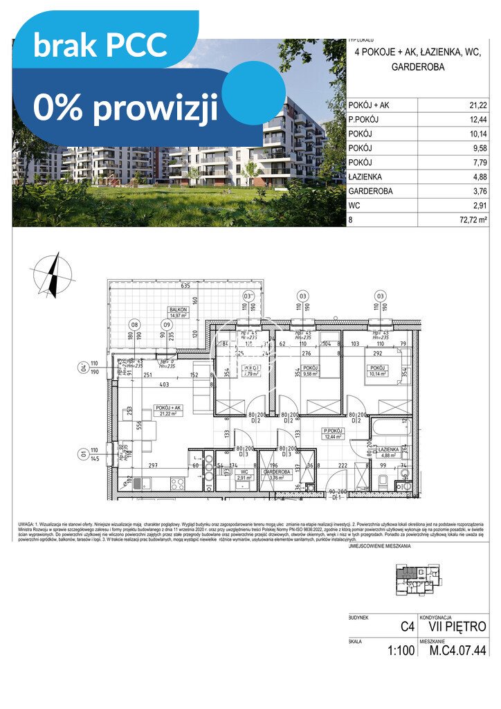 Polecam przestronne 4-pokojowe mieszkanie 72,72 m² w Fordonie Bydgoszcz, Fordon, Fordońska  73m2 Foto 1