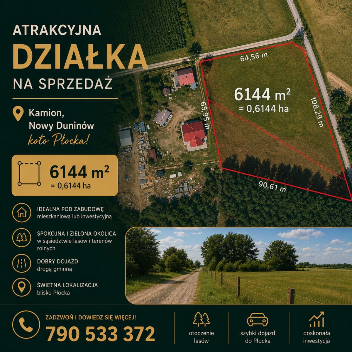 Atrakcyjna działka 6144 m2 w Kamionie z dostępem do drogi Kamion  6 144m2 Foto 1