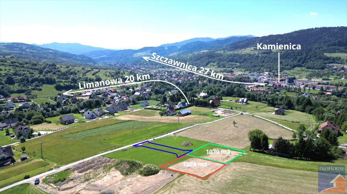 Widokowa działka budowlana 1078 m² w Kamienicy - zapraszam Kamienica  1 078m2 Foto 1