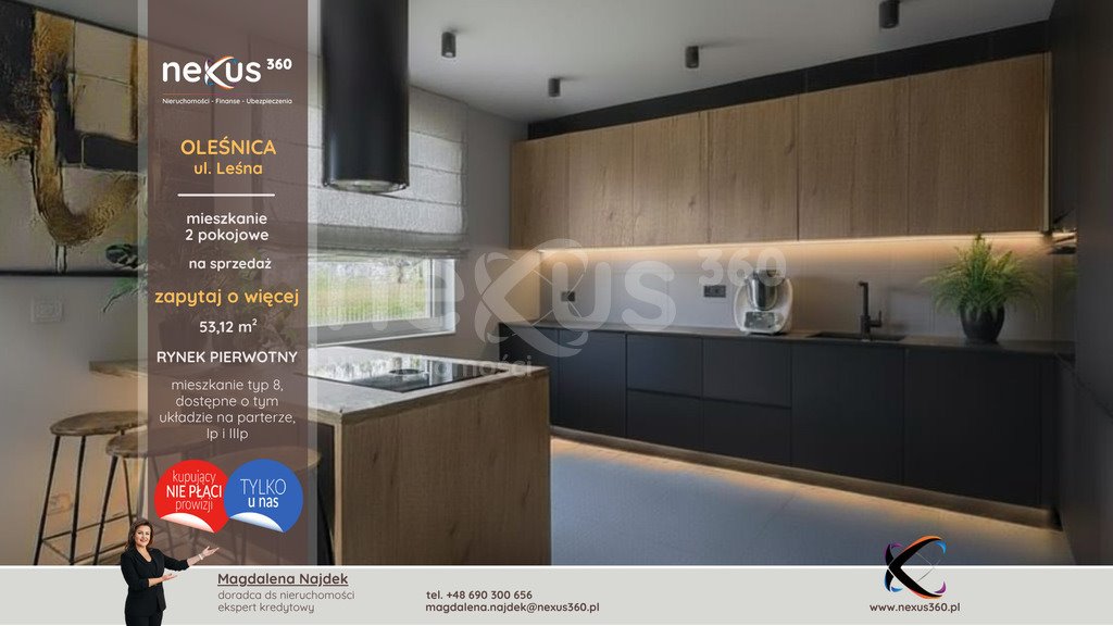 Mieszkanie dwupokojowe na sprzedaż Oleśnica, Leśna  53m2 Foto 1