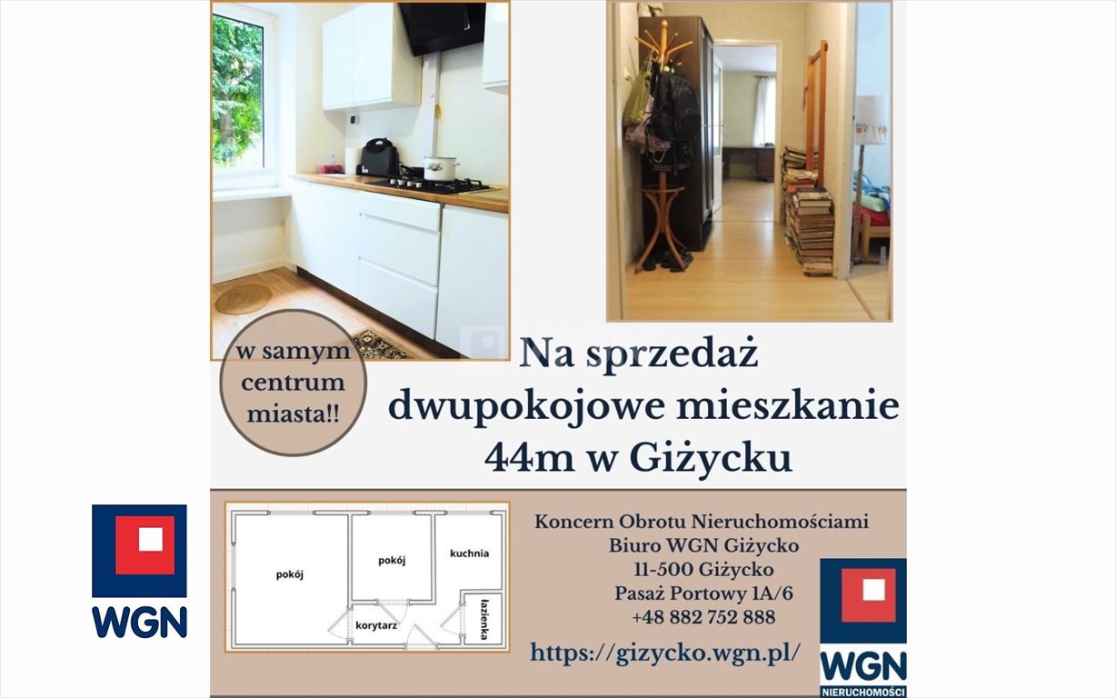 Mieszkanie dwupokojowe na sprzedaż Giżycko, centrum  44m2 Foto 2