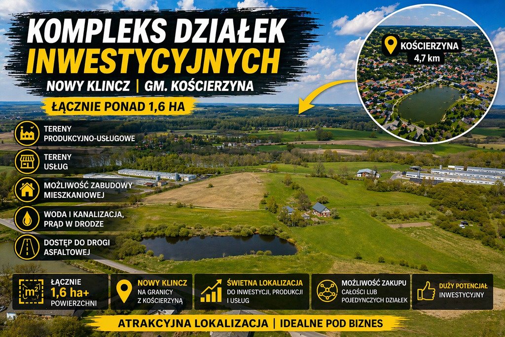 Działka inwestycyjna 1,6 ha z oczkiem wodnym i zabudową Nowy Klincz, Miodowa  16 084m2 Foto 1