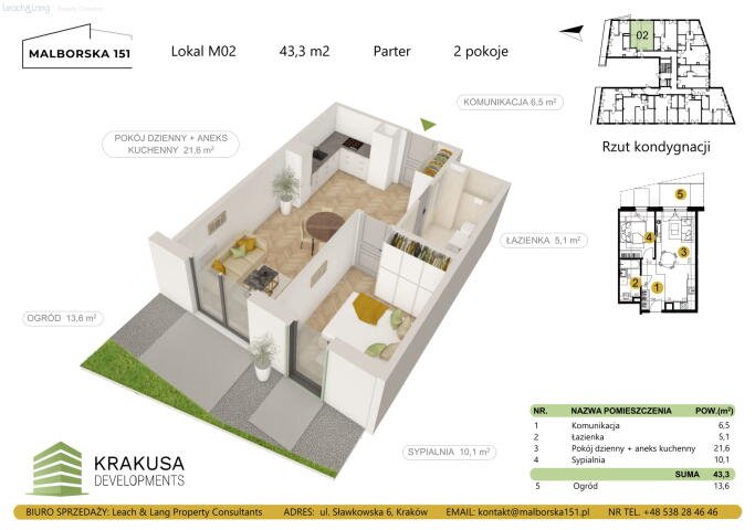 Mieszkanie dwupokojowe na sprzedaż Kraków, Podgórze Duchackie, Wola Duchacka, Malborska  43m2 Foto 1