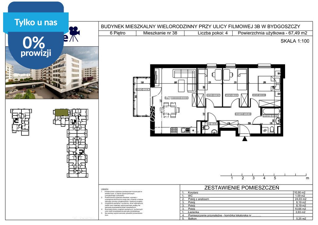Do sprzedania przestronne 4-pokojowe mieszkanie 67,49 m² w Bydgoszczy Bydgoszcz, Bartodzieje Małe, Filmowa  67m2 Foto 1