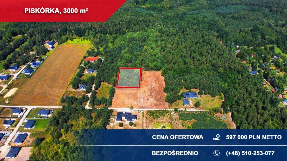 Działka 3000 m² z MPZP, podział, media, Piskórka Piskórka, Akacjowa  3 000m2 Foto 1