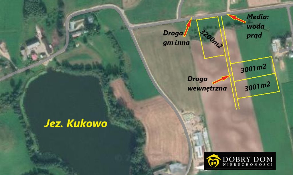 Działka budowlana 3001 m² w spokojnej okolicy z mediami Kukowo  3 001m2 Foto 1