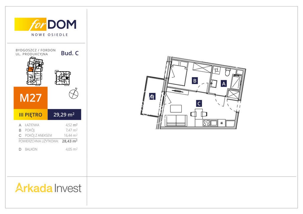 Mieszkanie dwupokojowe na sprzedaż Bydgoszcz, Fordon, Produkcyjna  29m2 Foto 3
