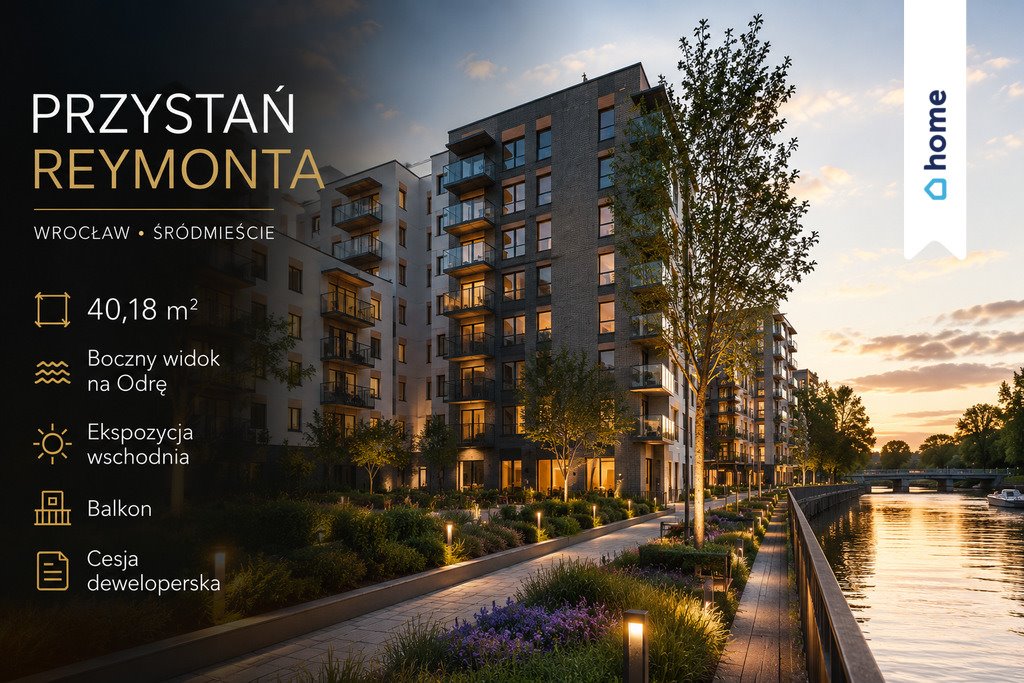 Na sprzedaż nowoczesne mieszkanie 40,18 m² z widokiem na Odrę Wrocław, Władysława Reymonta  40m2 Foto 1