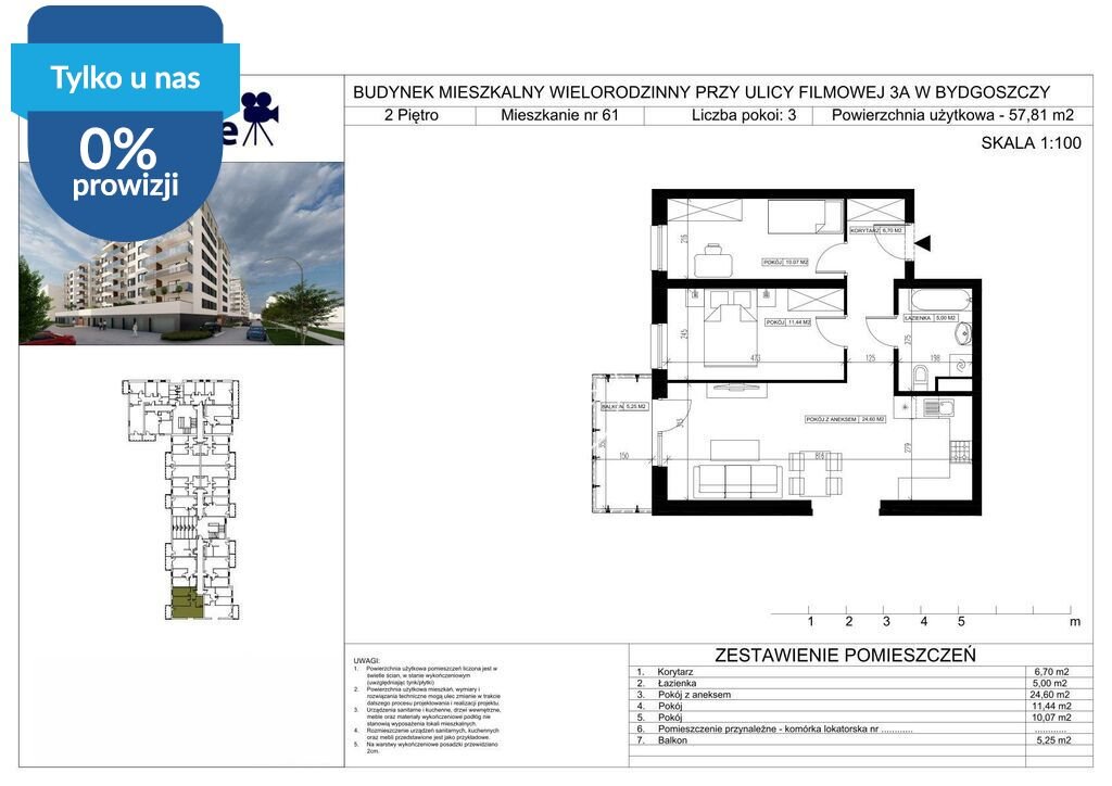 Sprzedam komfortowe 3-pokojowe mieszkanie 58 m² w Bydgoszczy Bydgoszcz, Bartodzieje Małe, Filmowa  58m2 Foto 1