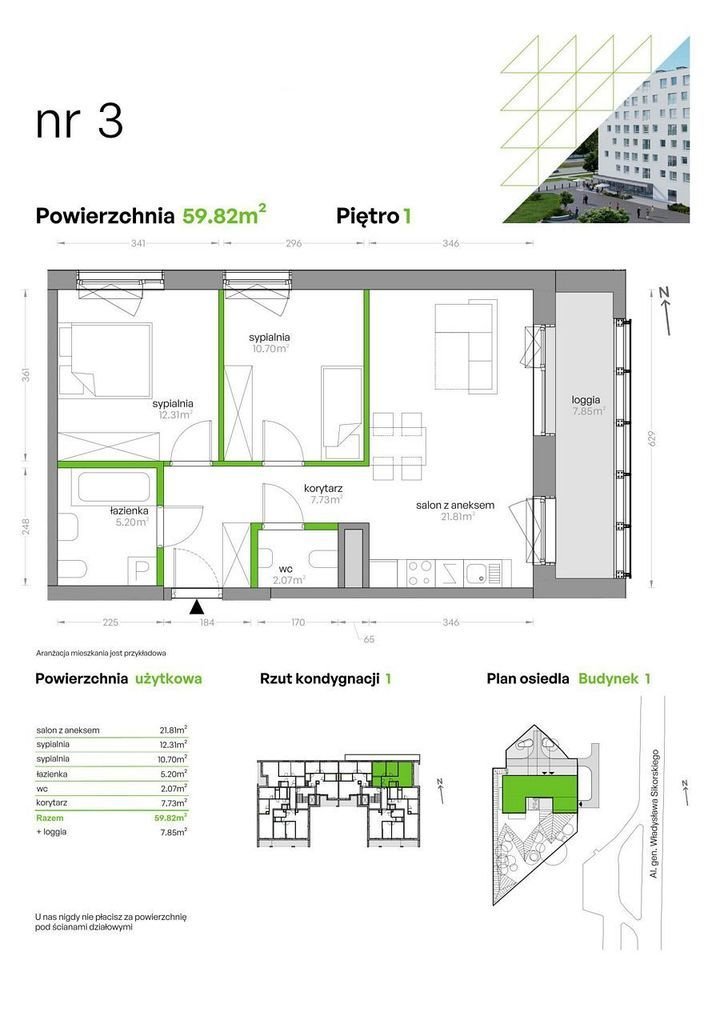 Mieszkanie trzypokojowe na sprzedaż Warszawa, Mokotów, al. gen. Władysława Sikorskiego  60m2 Foto 2