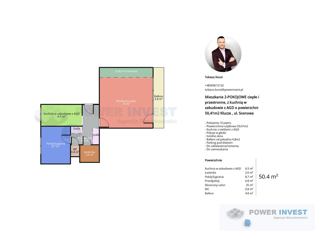 Mieszkanie dwupokojowe na sprzedaż Klucze, Sosnowa  50m2 Foto 2