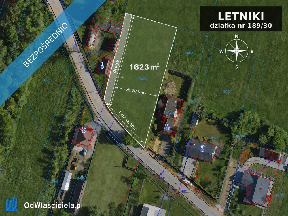 Zapraszam do zakupu działki 1623 m² w Letnikach z mediami i warunkami zabudowy Letniki  1 623m2 Foto 1