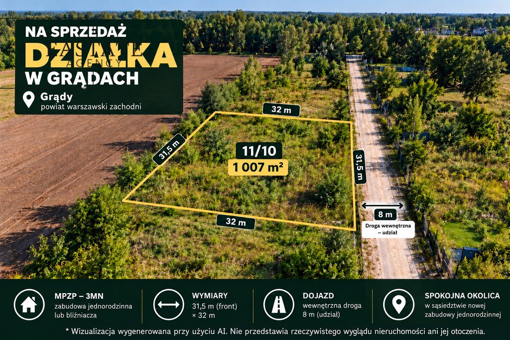 Działka 1007 m² w Grądach z możliwością zabudowy polecam Grądy, Jagodowa  1 007m2 Foto 1