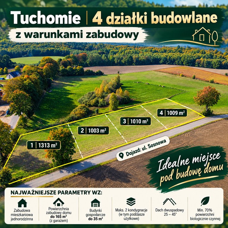 Działki budowlane w Tuchomiu - warunki zabudowy 1313 m² Tuchomie  1 313m2 Foto 1