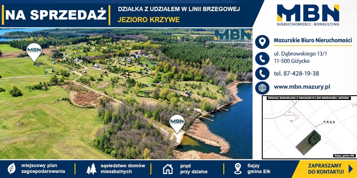 Na sprzedaż działka 1717 m² z dostępem do jeziora Krzywe Sajzy, Sajzy  1 717m2 Foto 1
