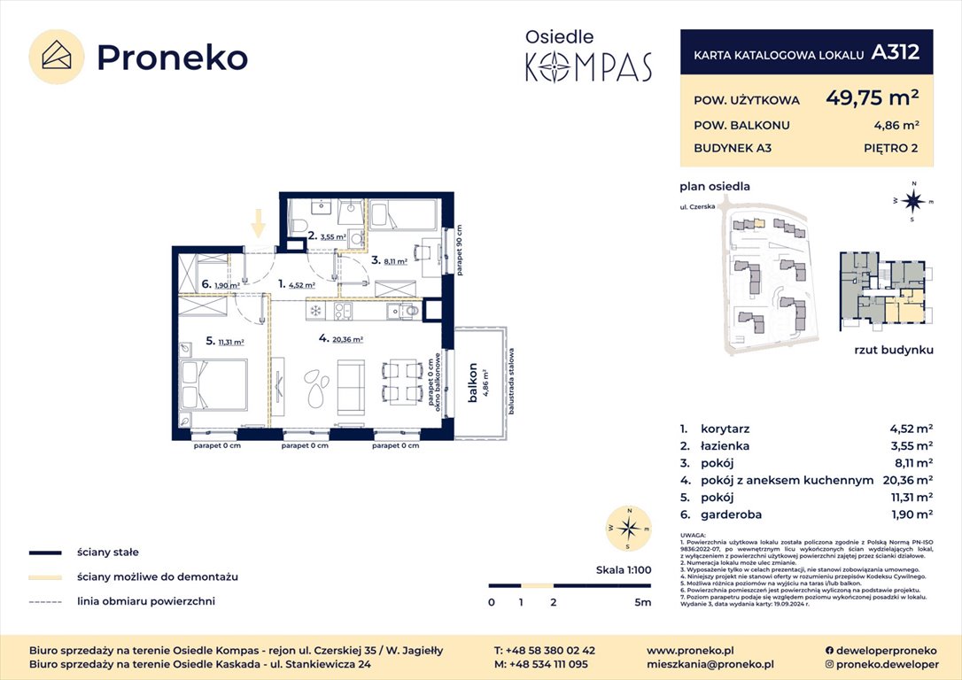 Mieszkanie trzypokojowe na sprzedaż Gdańsk, Orunia Górna, osiedle Kompas, Oskara Żawrockiego 17  50m2 Foto 1