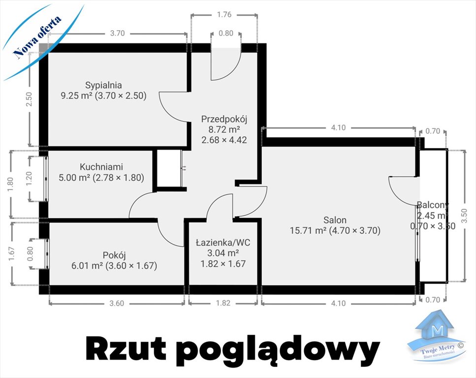 Mieszkanie trzypokojowe na sprzedaż Włocławek, Południe  47m2 Foto 20