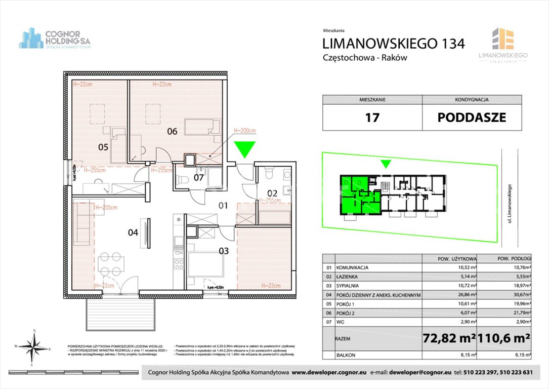 Mieszkanie trzypokojowe na sprzedaż Częstochowa, Raków, Bolesława Limanowskiego  73m2 Foto 2