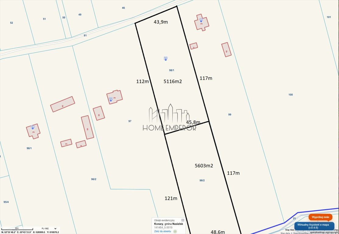 Działka pod zabudowę z mediami, decyzja na 2 domy Konary  5 116m2 Foto 1