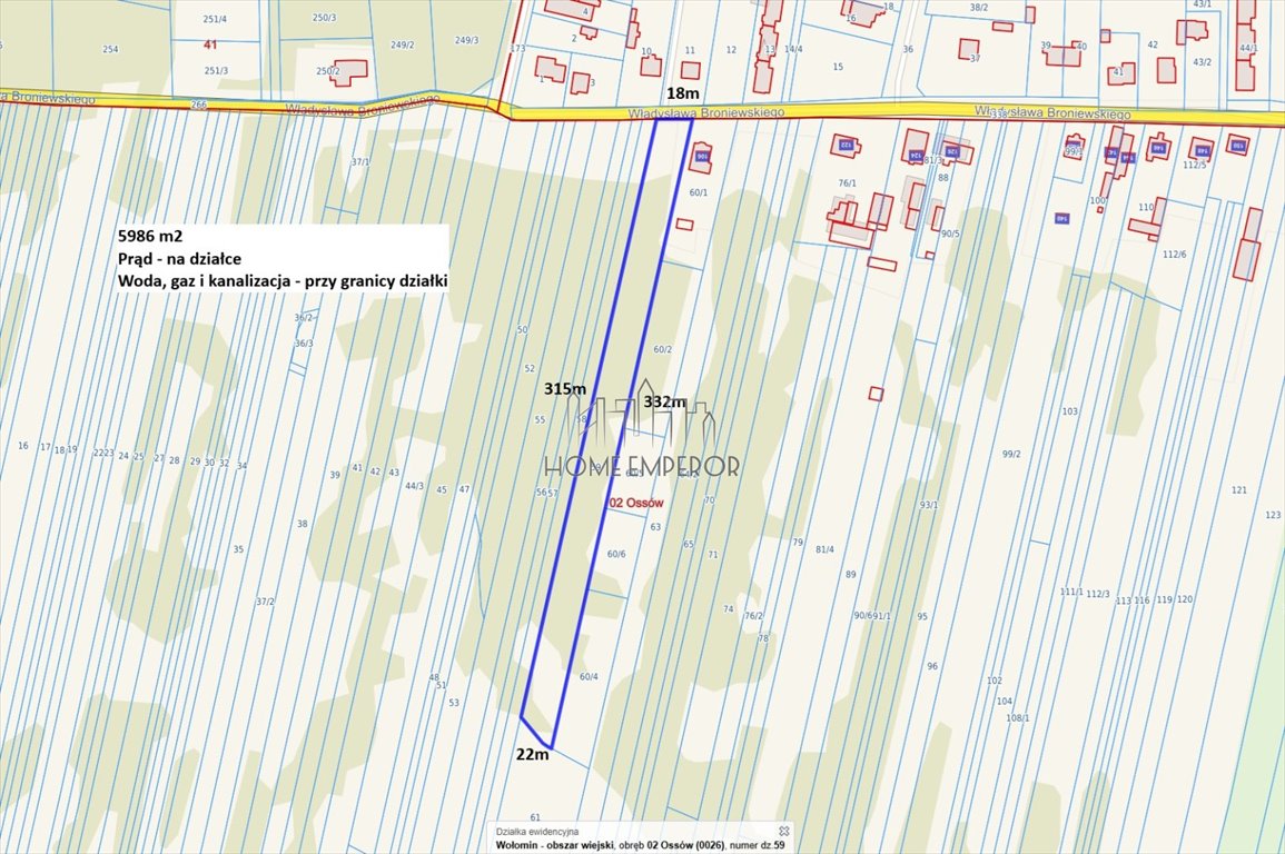Na sprzedaż działka 5986 m² w Ossowie z mediami przy granicy: Ossów: Władysława Broniewskiego