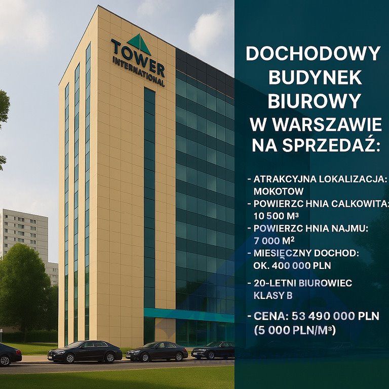 Polecam inwestycyjny biurowiec 10 500 m² z dochodem 400 tys. PLN/mc Warszawa, Aleja Wilanowska (Mokotów)  10 539m2 Foto 1