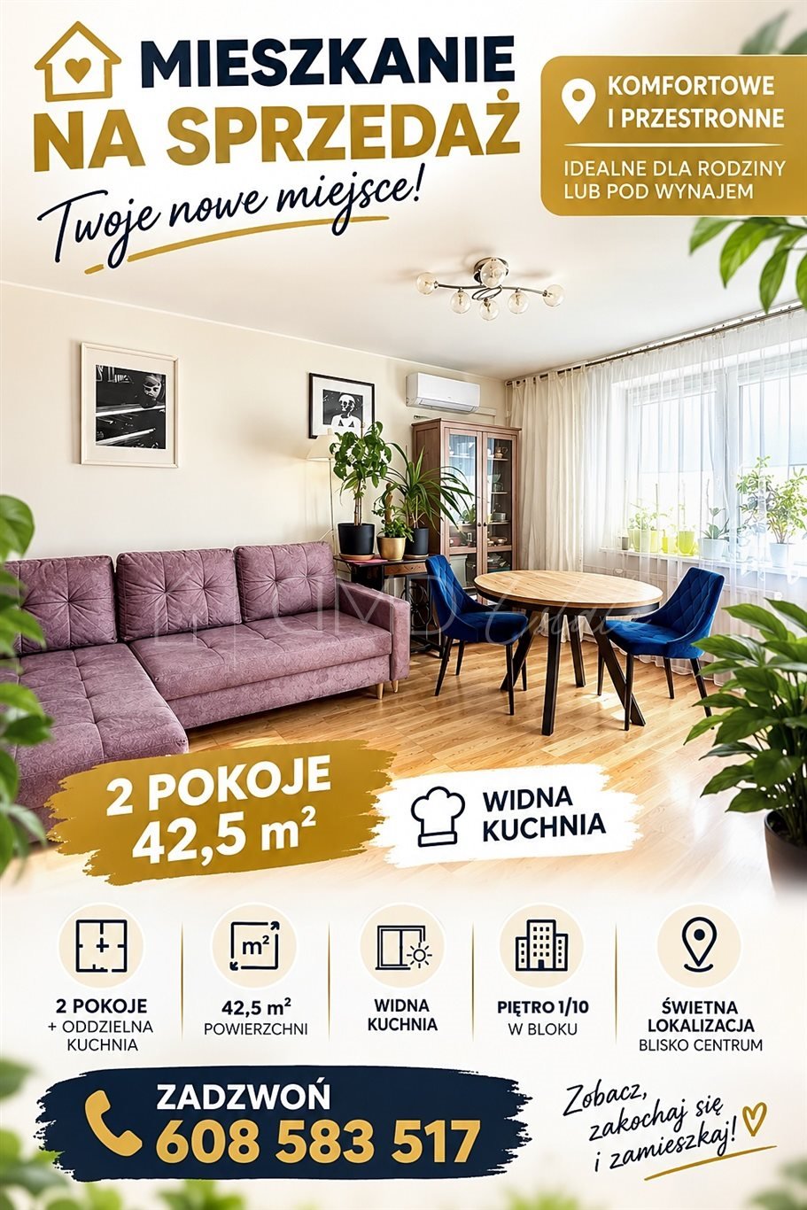Mieszkanie 42,6 m² - 2 pokoje, balkon, klimatyzacja, blisko metra Warszawa, Mokotów, Dolny Mokotów  43m2 Foto 1
