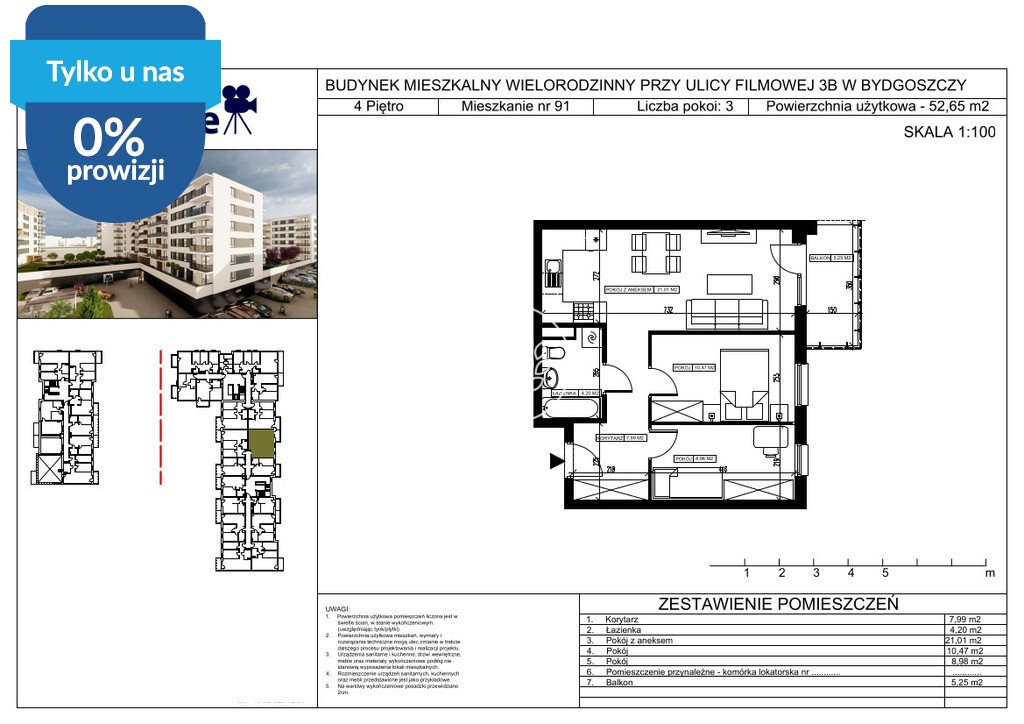 Do sprzedania nowoczesne 3-pokojowe mieszkanie 55 m² w Bydgoszczy Bydgoszcz, Bartodzieje Małe, Filmowa  53m2 Foto 1
