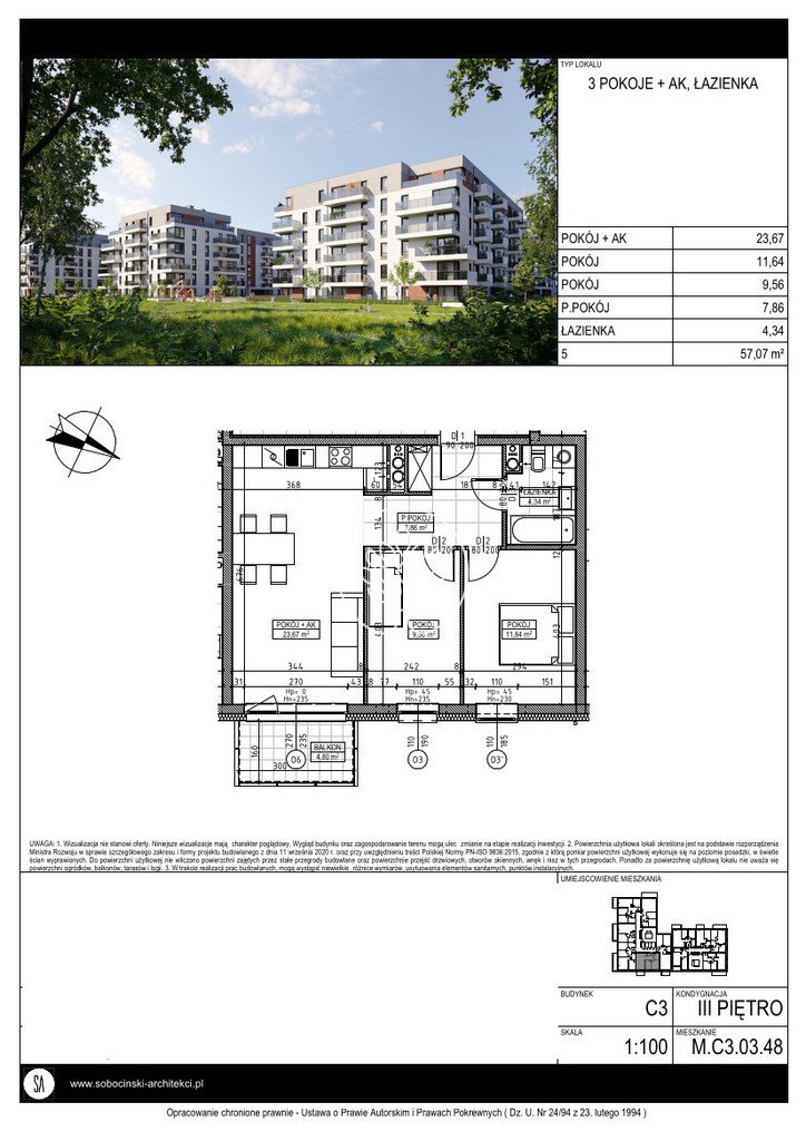 Mieszkanie trzypokojowe na sprzedaż Bydgoszcz, Fordon, Fordońska  57m2 Foto 4